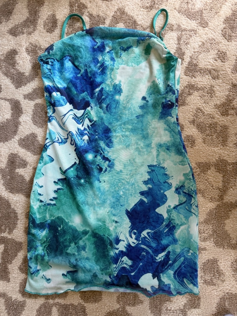 Superdown EUC Turquoise Blue Marble Print Slip Dress